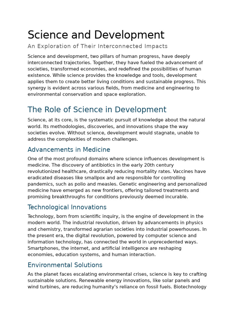 Science and Development Synergy Explained | PDF | Science | Sustainability