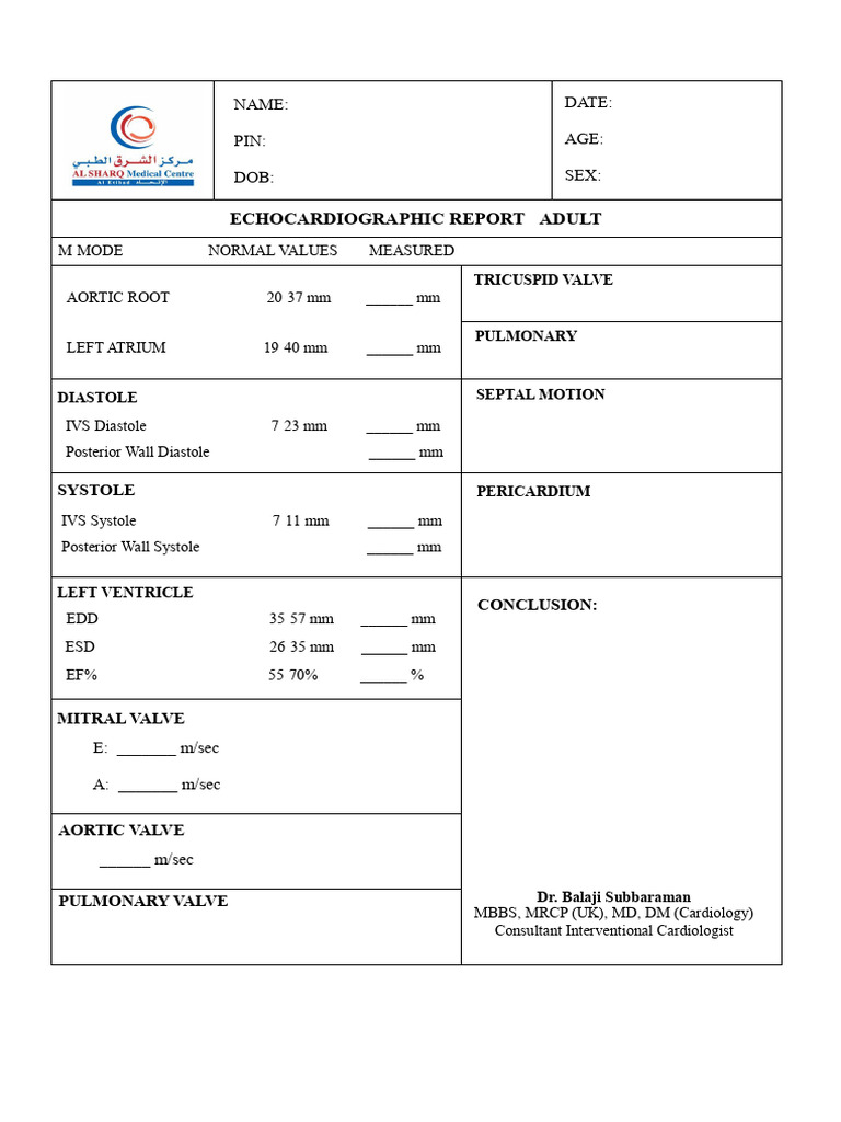 Echocardiographic Report Summary | PDF