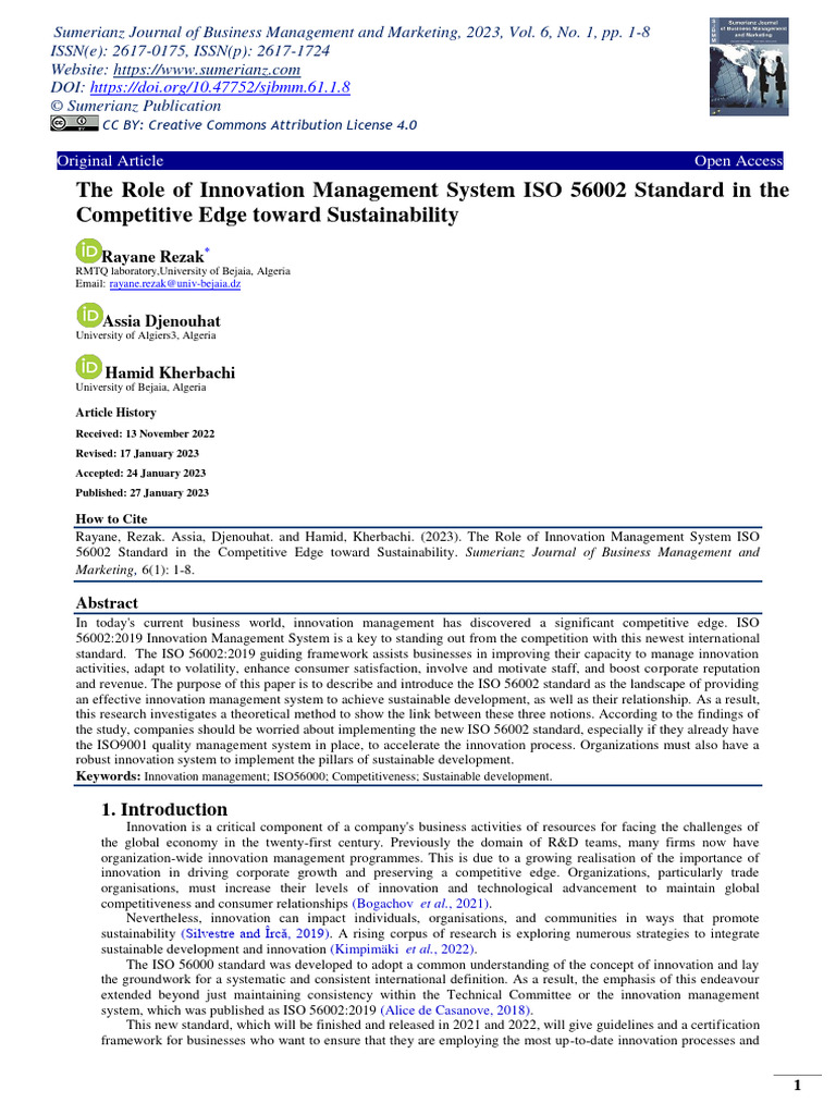 The Role of Innovation Management System | PDF | Sustainability ...