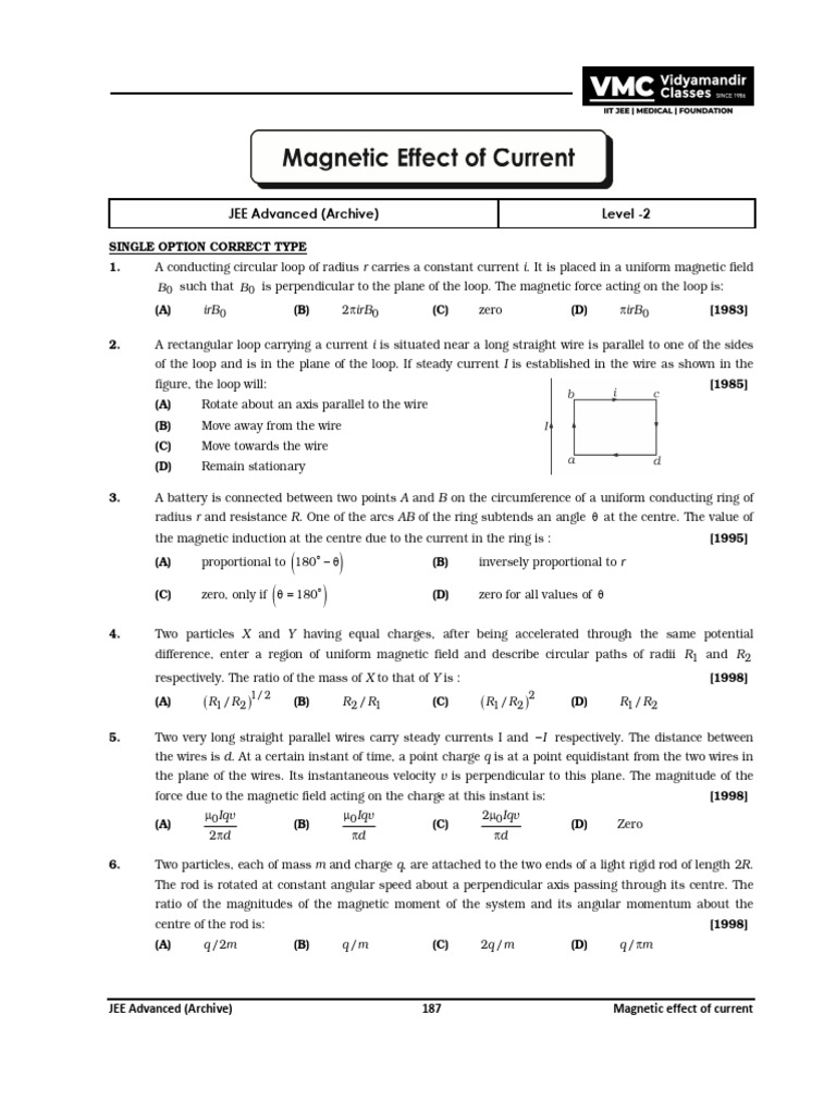 Magnetic Effects of Current in JEE | PDF | Magnetic Field | Motion ...