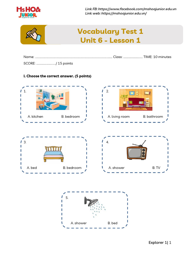 Vocab Test 1 - Unit 6 - Lesson 1 | PDF | Furniture