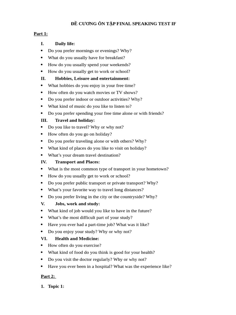 Final Speaking Test Preparation Guide | PDF