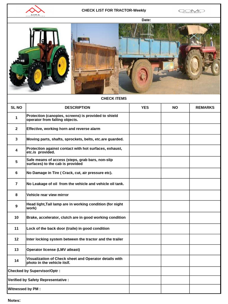 Weekly Tractor Safety Checklist | PDF