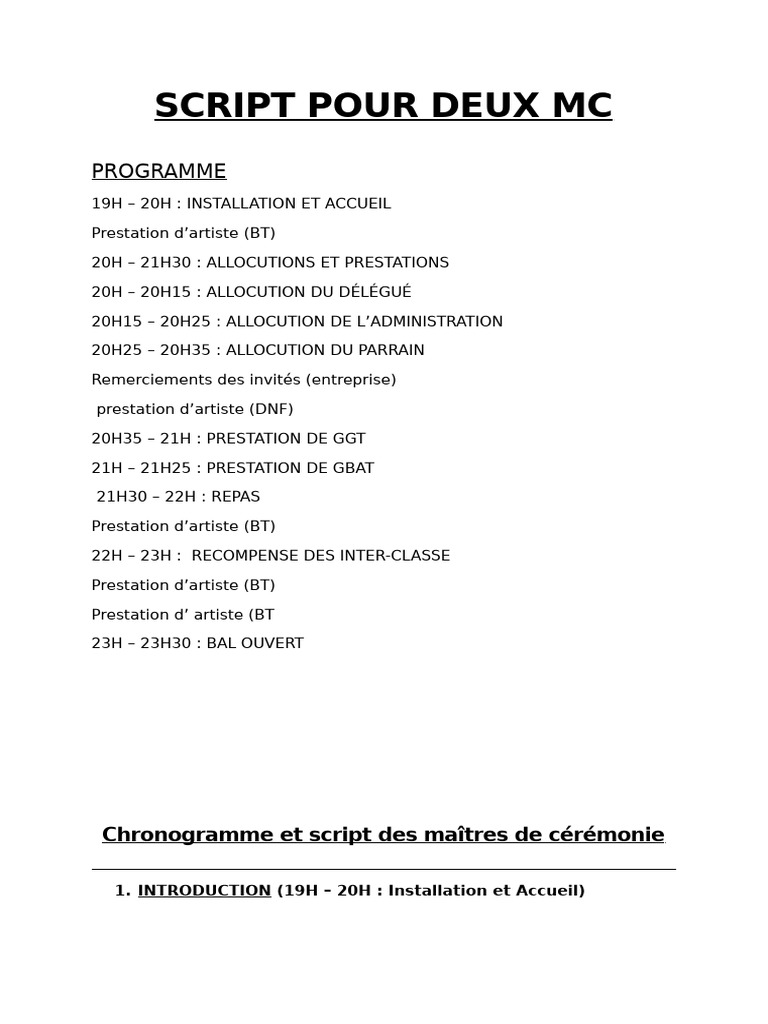 Script pour Soirée de Gala | PDF