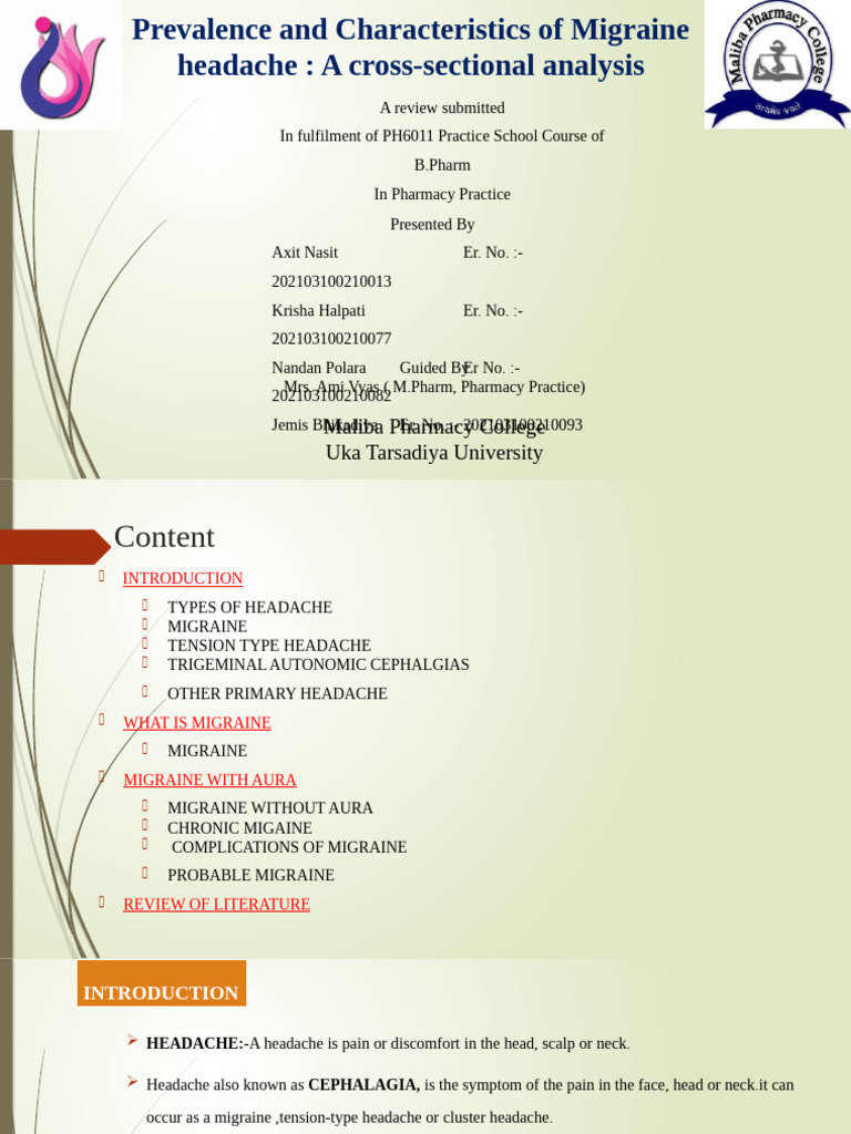 Migraine Prevalence and Characteristics | PDF | Migraine | Headache