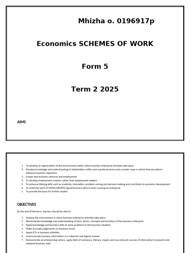 F5 Shemes Term 2 2025 - 111548 | PDF | Elasticity (Economics) | Teachers