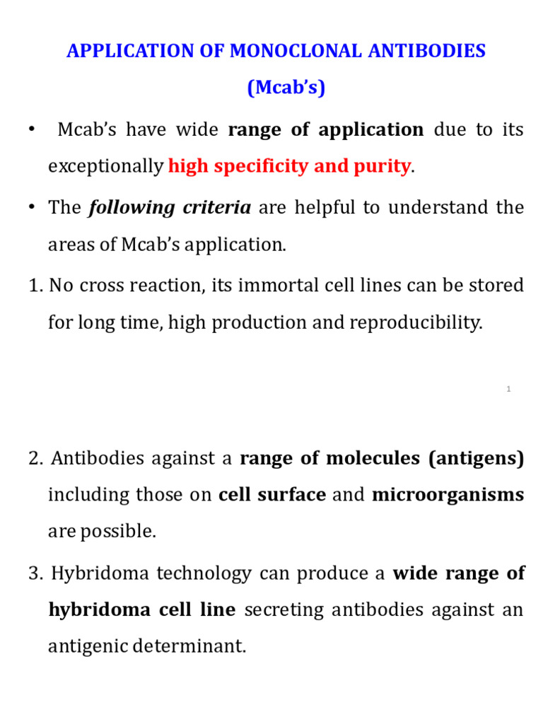 Applications of Monoclonal Antibodies | PDF | Antibody | Monoclonal ...