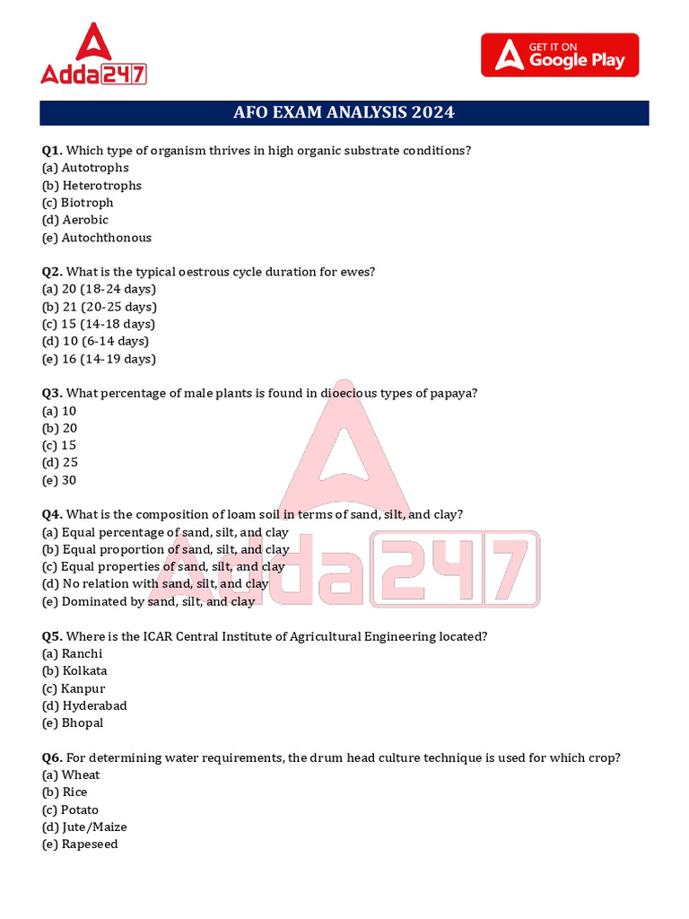 Exam Paper | PDF | Agriculture | Soil
