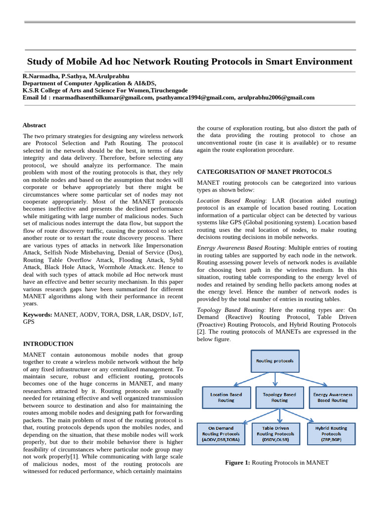 Study of Mobile Ad Hoc Network Routing Protocols in Smart Environment ...
