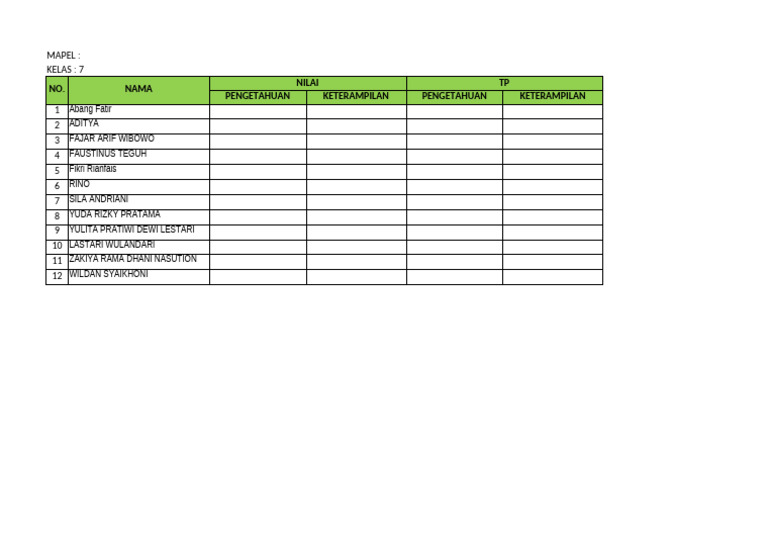 Nilai Siswa Kelas 7 RDM | PDF