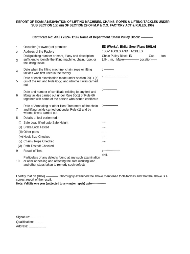 Lifting Tackles Examination Report | PDF | Manufactured Goods