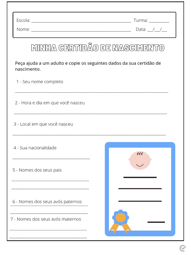 Atividade: Minha Certidão de Nascimento | PDF