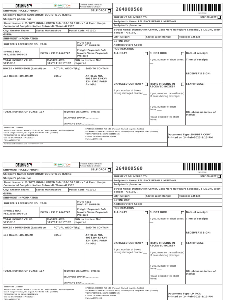 Shipment Details for Article 493829453 | PDF | Cargo | Receipt