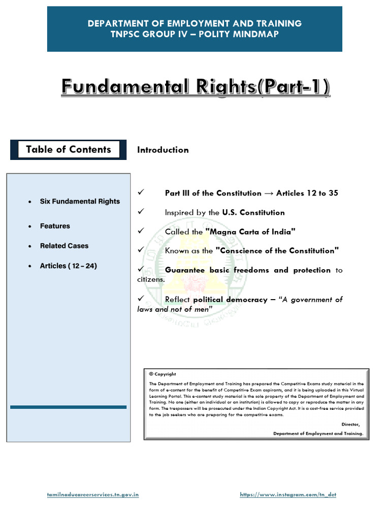 Fundamental Rights Overview for TNPSC | PDF | Social Ethics | Public Law