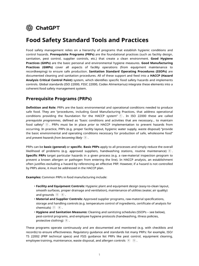 Food Safety Management Practices | PDF | Hazard Analysis And Critical ...