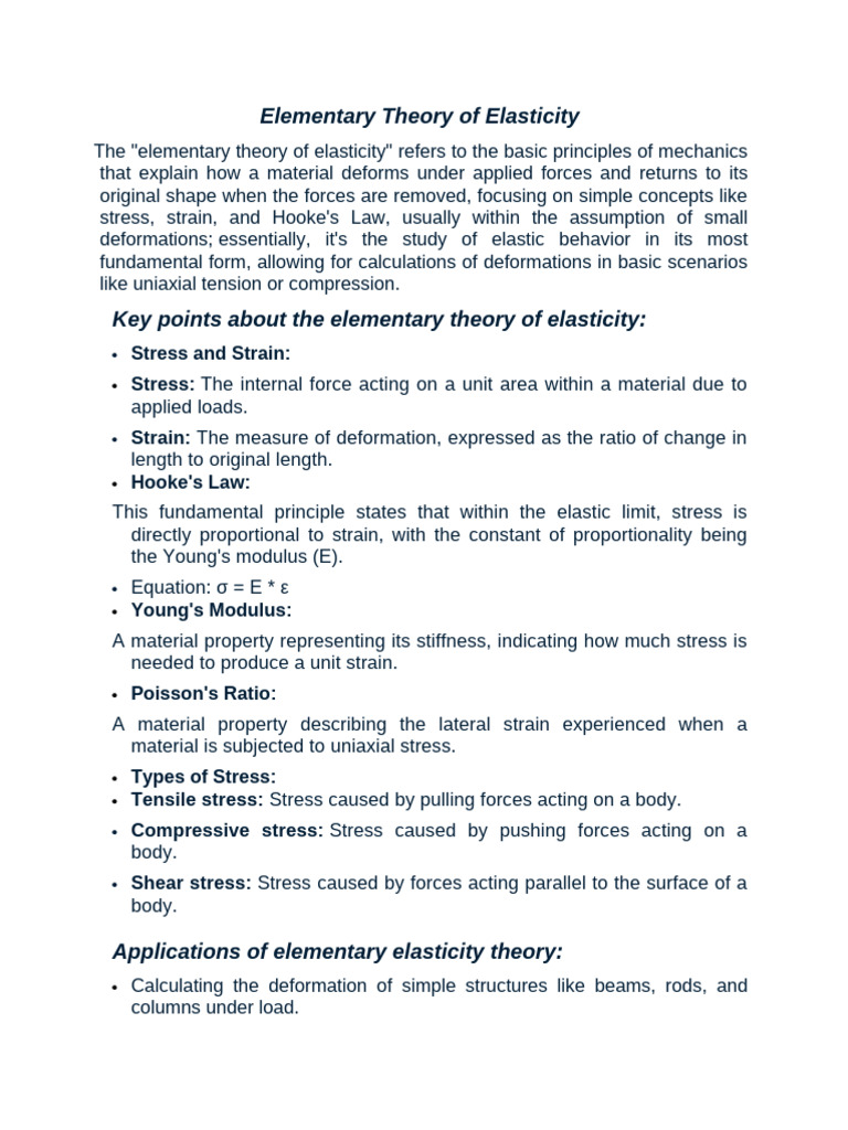 Basics of Elasticity: Stress and Strain | PDF | Deformation ...