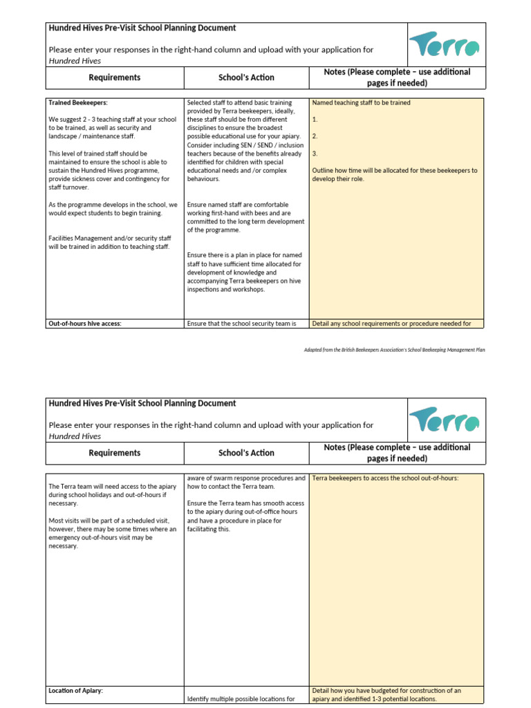 Hundred Hives Pre-Visit School Plan | PDF | Beekeeping | Beehive