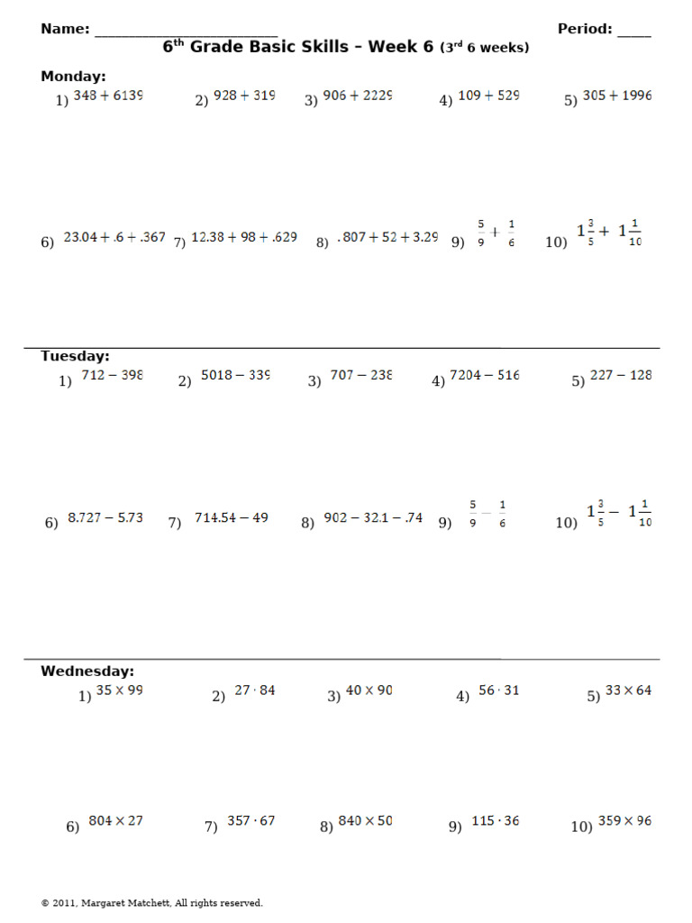 BS 6 Third 6 Weeks - 6th Grade | PDF | Arithmetic | Numbers