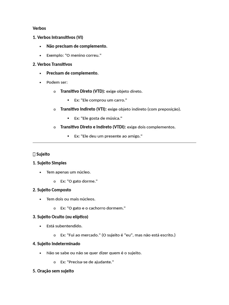 Tipos de Verbos e Sujeitos na Língua Portuguesa | PDF