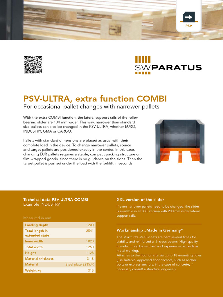 PSV-ULTRA COMBI Pallet Changer Features | PDF | Pallet | Anchor