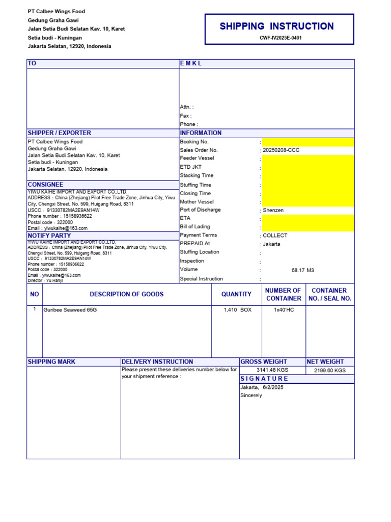 Guribee Seaweed Shipment Details | PDF | Supply Chain Management ...
