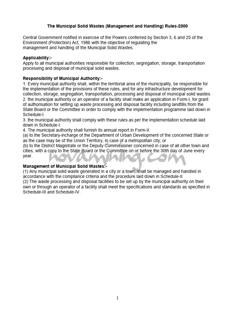 Municipal Solid Waste Management Rules 2000 | PDF | Waste | Waste ...