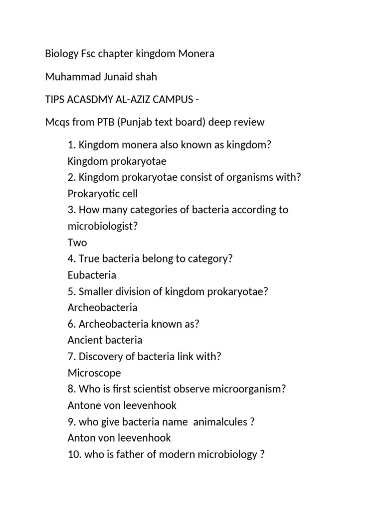 Overview of Kingdom Monera | PDF | Bacteria | Staining