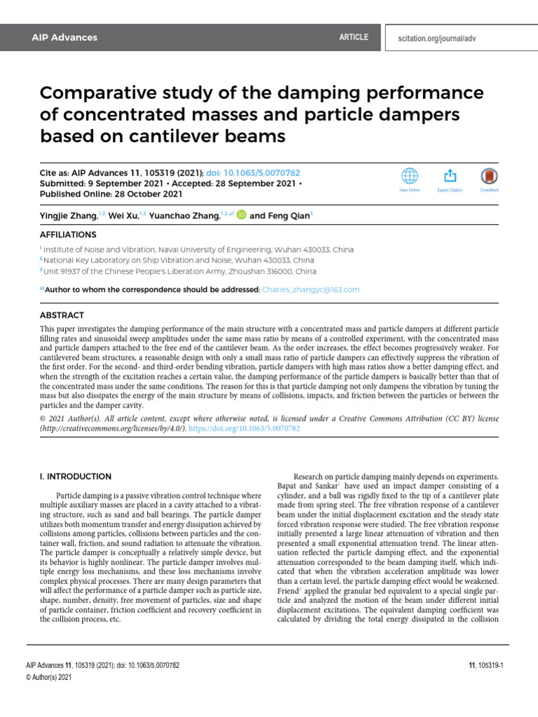 Damping Performance of Mass vs. Particle Dampers | PDF | Damping ...