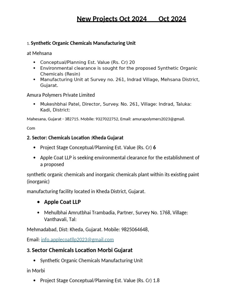 New Projects (Oct'24) | PDF | Organic Compounds | Chemical Substances