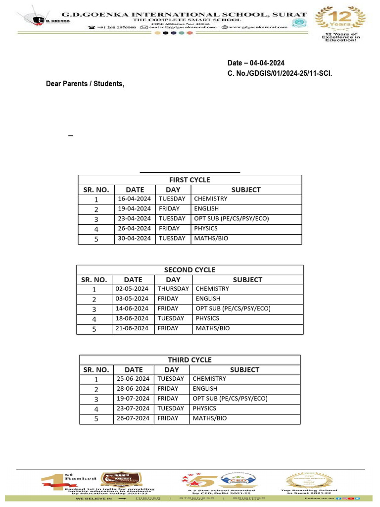 Grade-11-Sci-Topic Assessment Whole Year Schedule | PDF