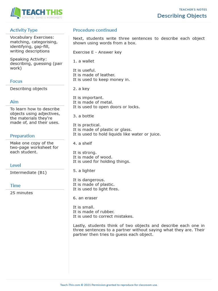 3rd Meeting - Describing-Objects | PDF | Linguistics | Grammar