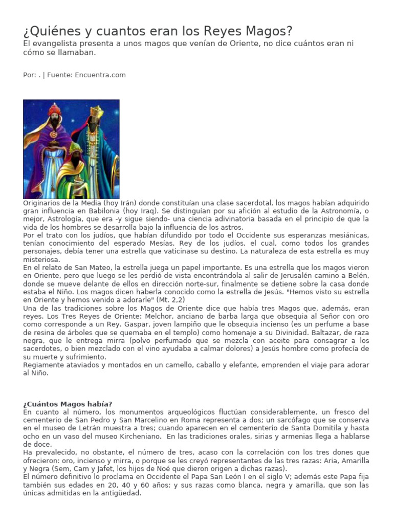 Los Reyes Magos: Origen y Número | PDF | Reyes Magos | Natividad De Jesus