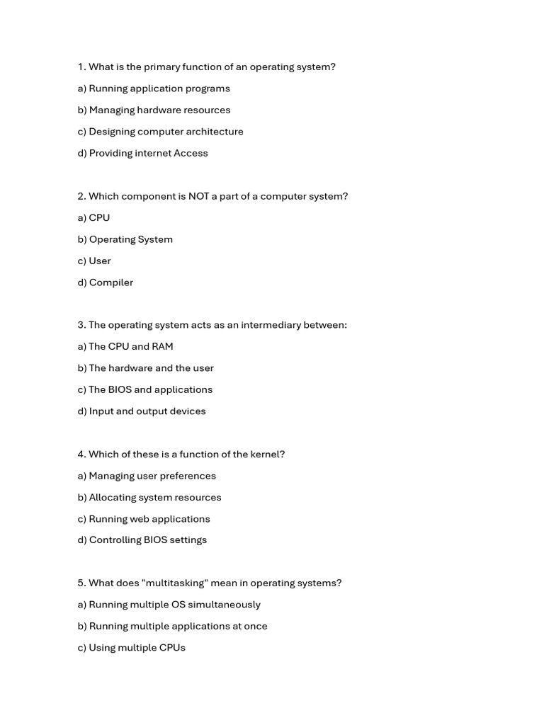Introduction To OS Additional Questions | PDF | Operating System ...