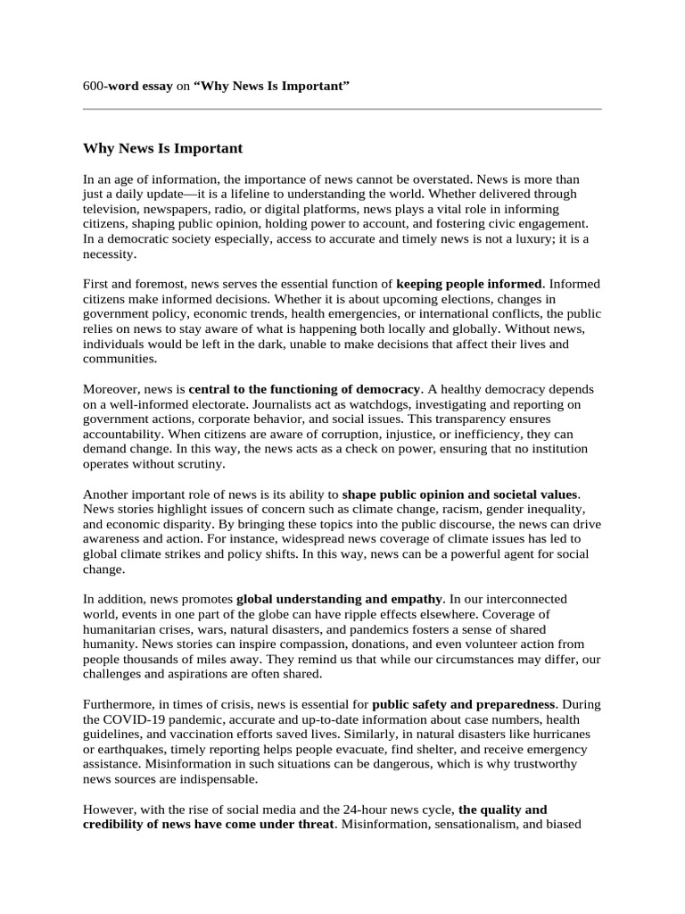 Importance of News in Society | PDF | News | Public Opinion