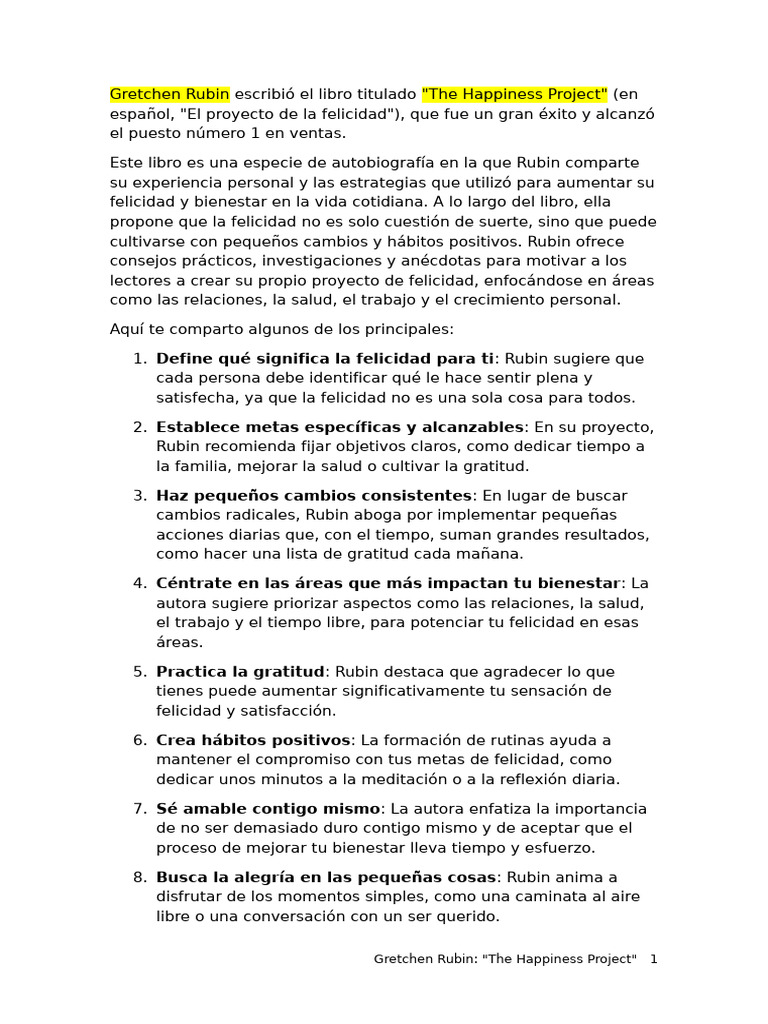 Consejos de Gretchen Rubin para la felicidad | PDF | Gratitud | Felicidad