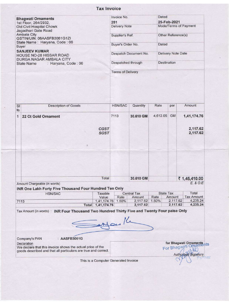 Gold Purchase Bill | PDF