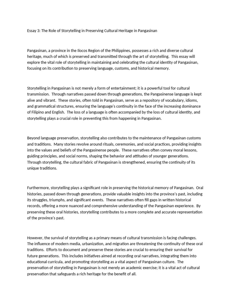Storytelling's Role in Pangasinan Culture | PDF | Storytelling | Narrative