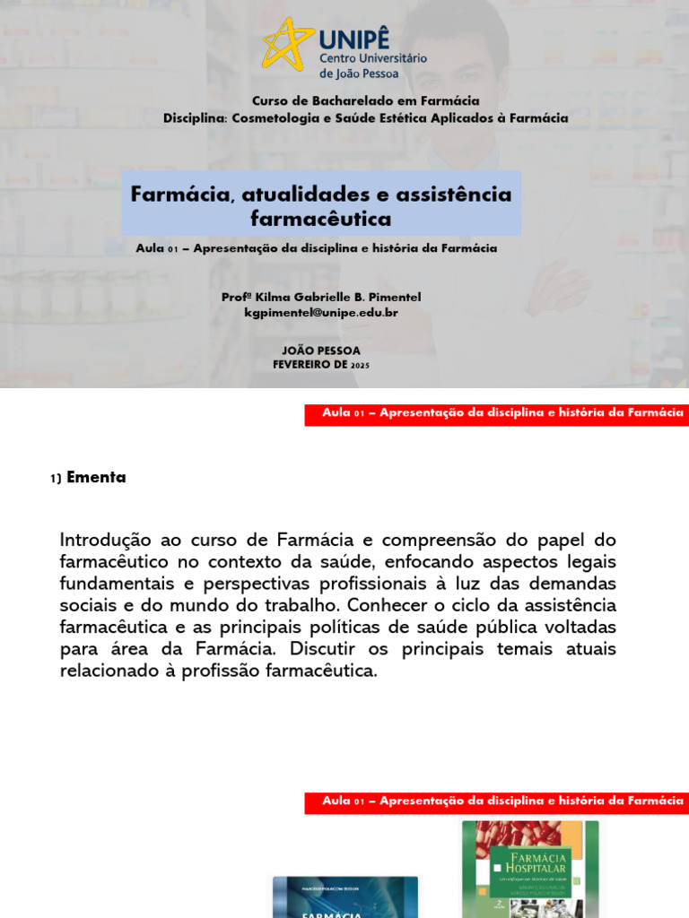 Aula 01 - Apresentação Da Disciplina e História Da Farmácia | PDF ...