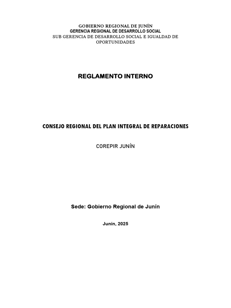 REGLAMENTO INTERNO Del Consejo Regional Del Plan Integral de ...
