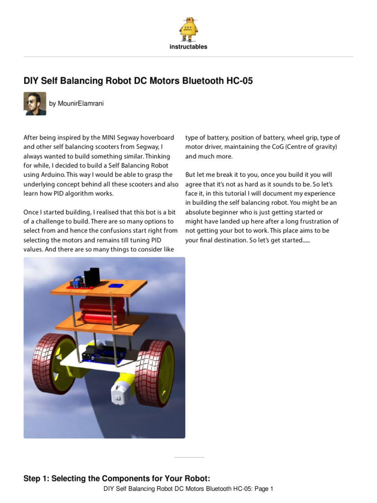 DIY Self Balancing Robot DC Motors Bluetooth HC 05 | PDF | Arduino ...