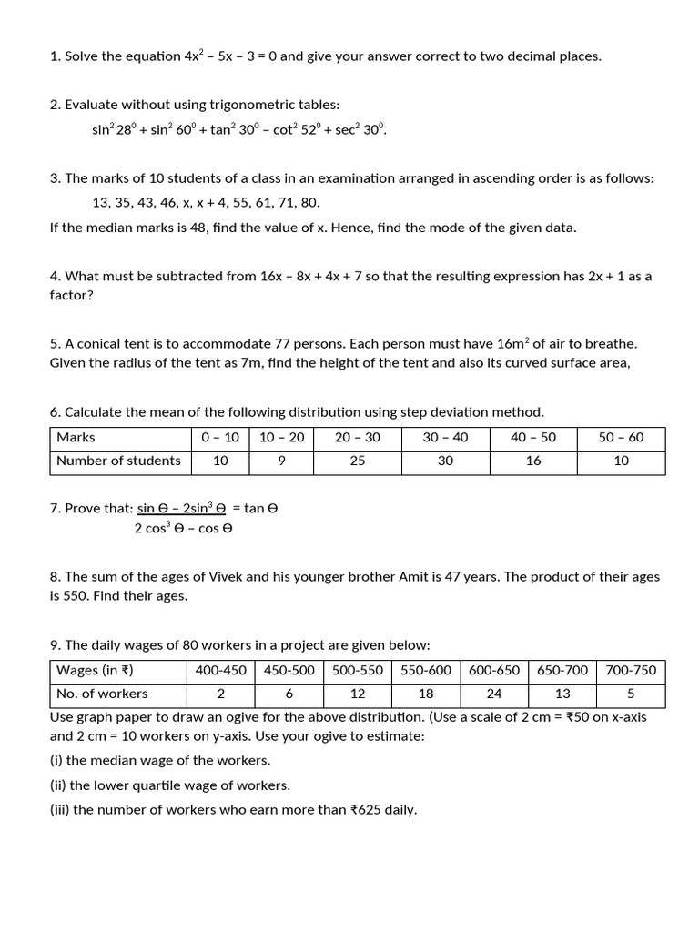 Math Problems: Equations, Geometry, Statistics | PDF | Elementary ...