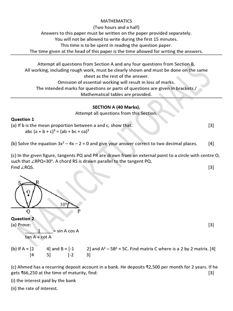 Mathematics Exam Paper Instructions | PDF | Mathematics | Geometry