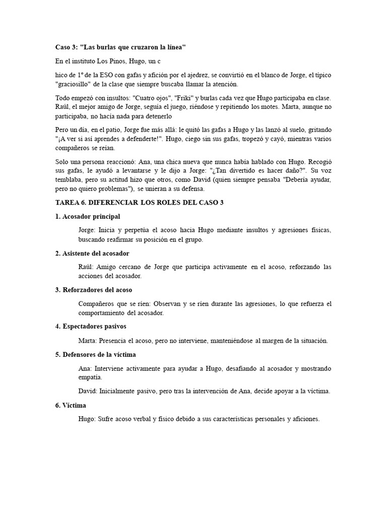 Roles en el Acoso Escolar: Caso Hugo | PDF