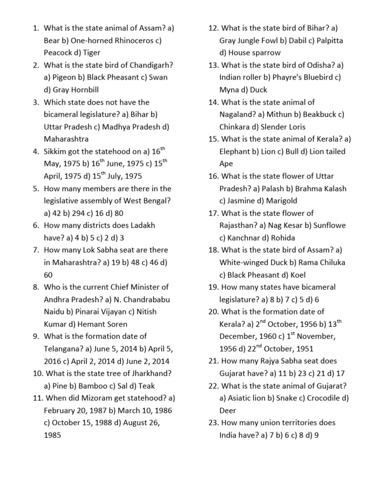 State Quiz: Questions & Answers | PDF