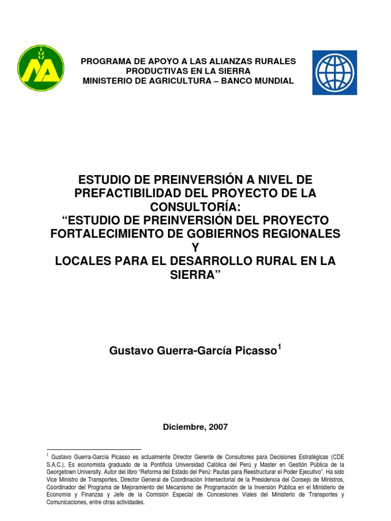 Estudio de Preinversión en la Sierra | PDF | Perú | Presupuesto