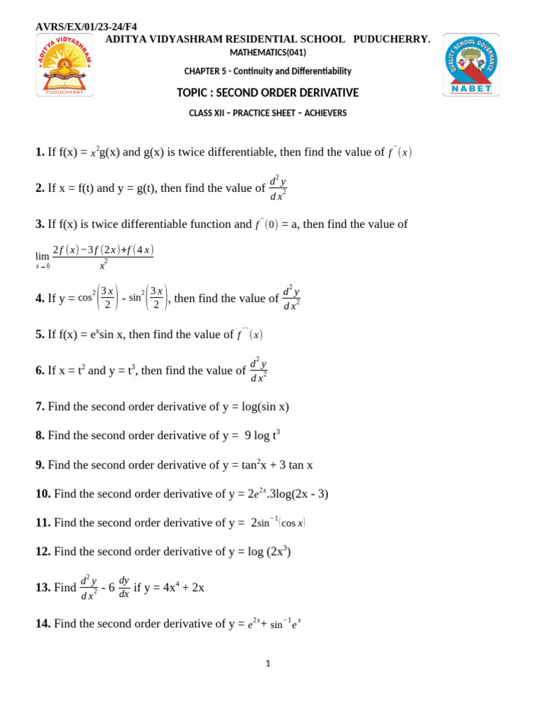 Xii 5 Second Order Derivative - Beginners | PDF