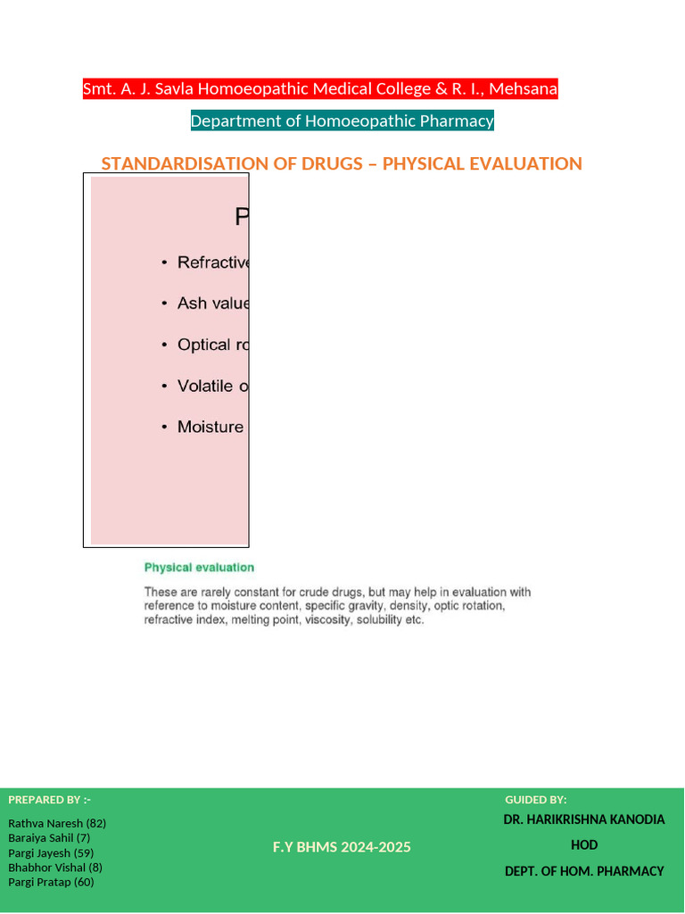 Standardisation of Drugs - Physical Evaluation | PDF