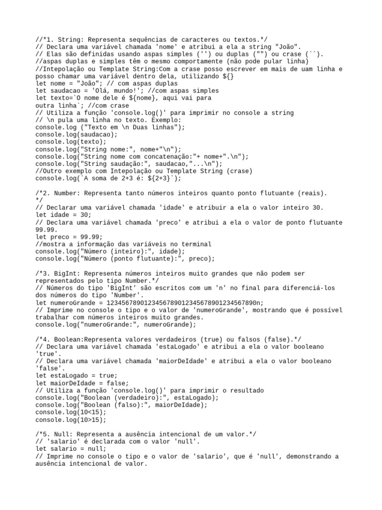 Tipos de Dados em JavaScript: Guia Completo | PDF | String (Ciência da ...