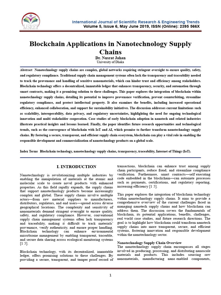Blockchain in Nanotech Supply Chains | PDF | Supply Chain | Nanotechnology