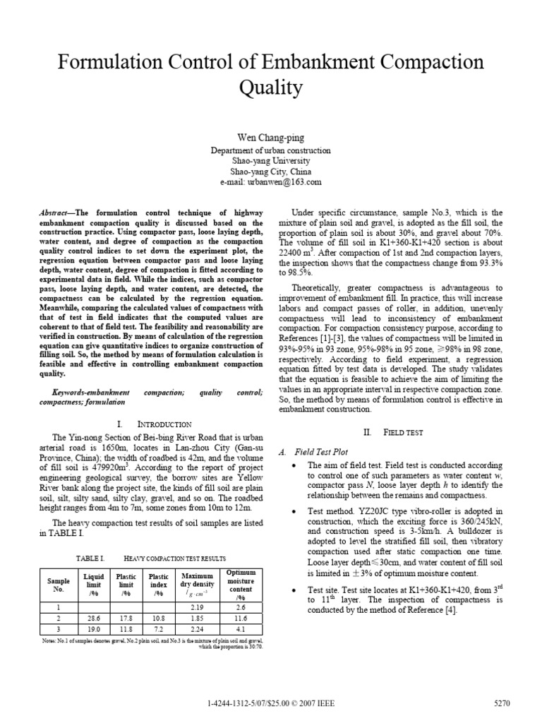 Formulation Control of Embankment Compaction Quality | PDF | Regression ...